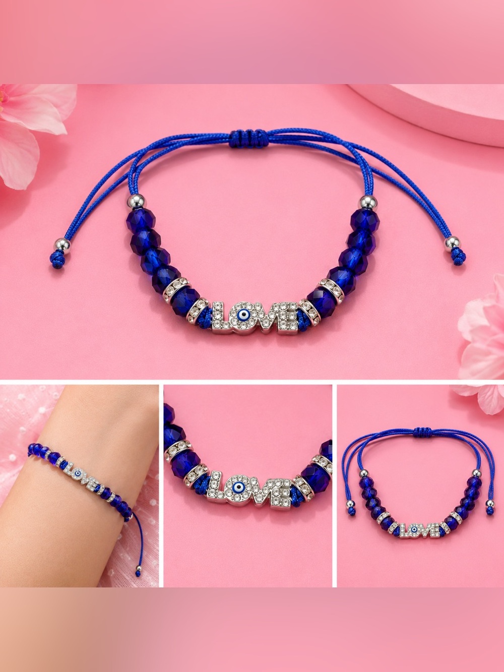 🧿❤️LOVE Crystal Bead Adjustable Bracelet - Royal Blue #35